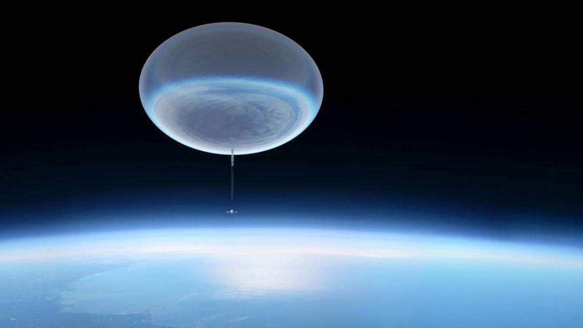 This illustration shows a high-altitude balloon ascending into the upper atmosphere. When fully inflated, these balloons are 400 feet wide, or about the size of a football stadium, and reach an altitude of 130,000 feet (24.6 miles).