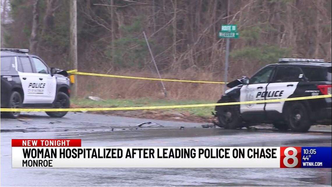 A woman hit seven police cars and sent officers to the hospital during a chase in Connecticut, police say. She’s accused of vandalizing 41 vehicles and stealing.