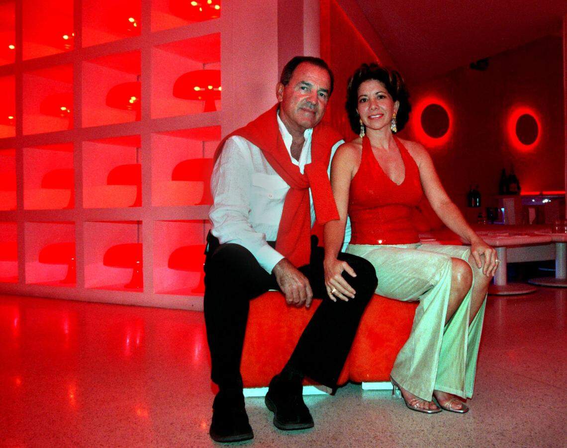Jack and Lucia Penrod, owners of Penrods on the Beach, home to two of the hippest clubs on South Beach — Pearl and Nikki Beach — pose for a quick portrait inside of Pearl on March 9, 2001.