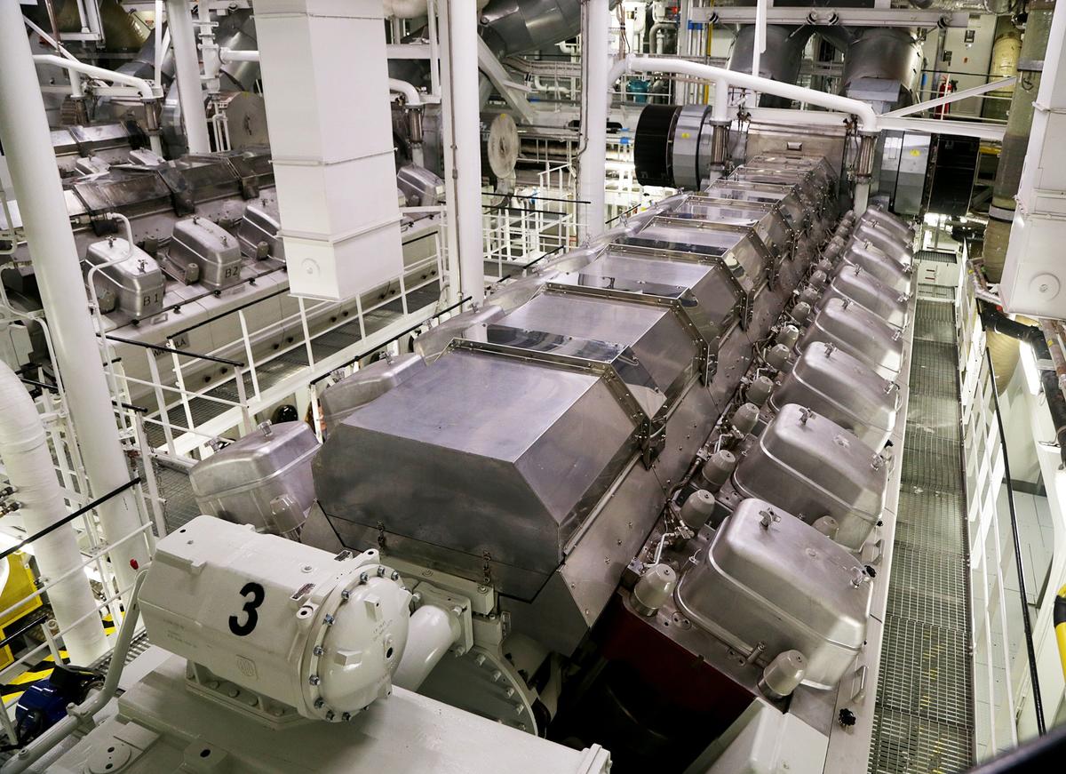 Engine room view of the Royal Caribbean Cruises’ Symphony Of The Seas ship. Royal Caribbean as all the cruise lines are getting ready to comply with a new sulfur cap on emissions that starts in 2020. on Saturday, January 26, 2019.