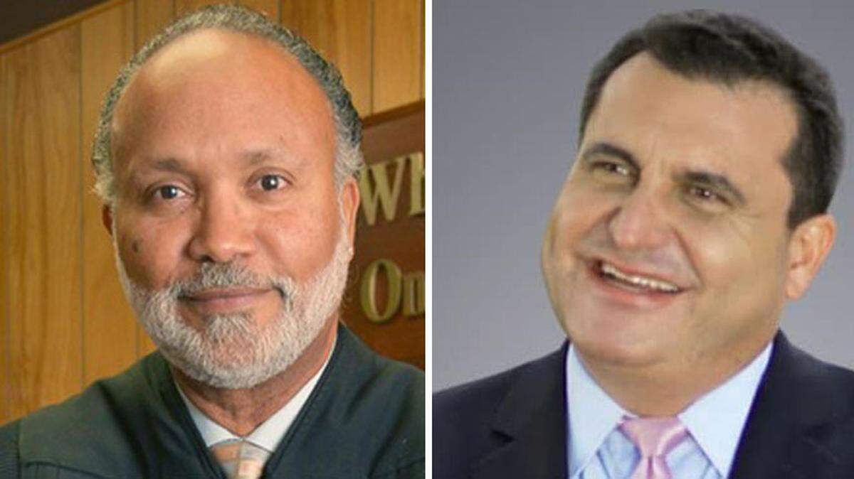 El juez del Condado Miami-Dade Fred Seraphin, a la izquierda, venció fácilmente a su contrincante Renier Díaz de la Portilla.