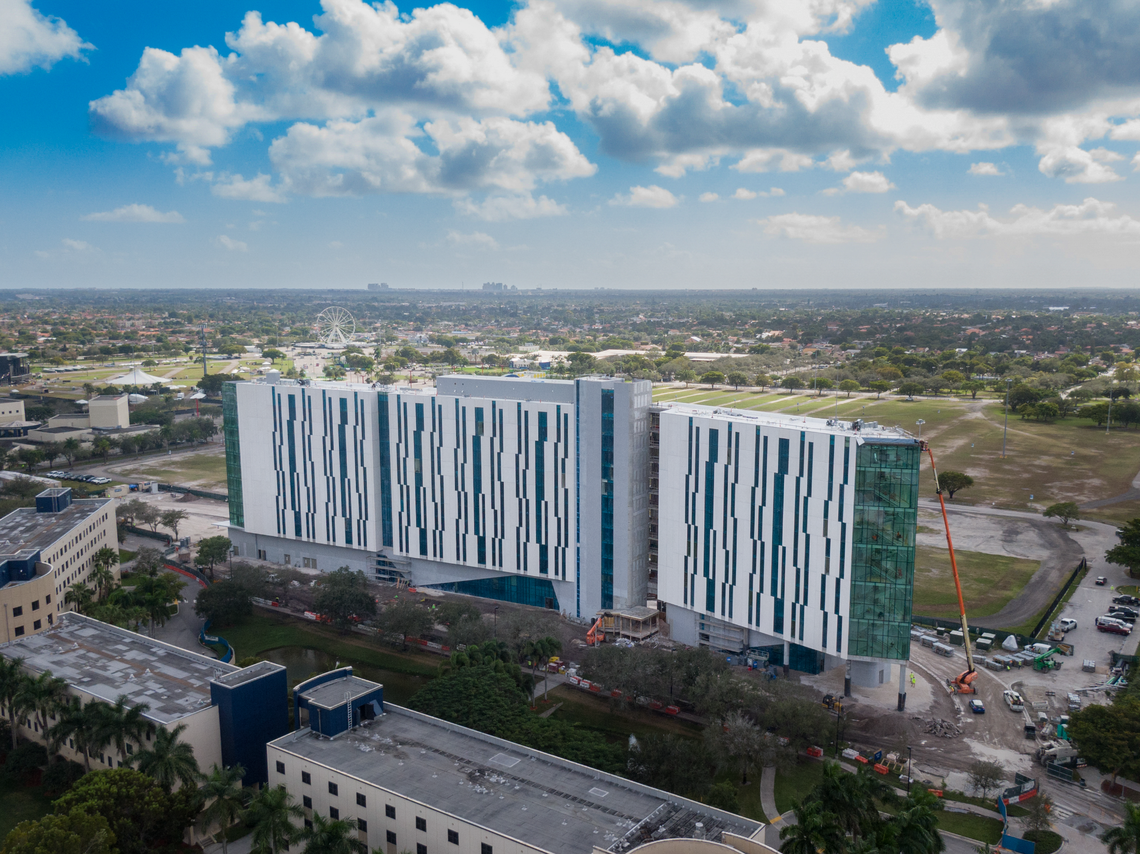Another view of Tamiami Hall, a 13-story building with 700 new beds located on Florida International University’s main campus, on Dec. 16, 2021. The student housing will open in 2022.