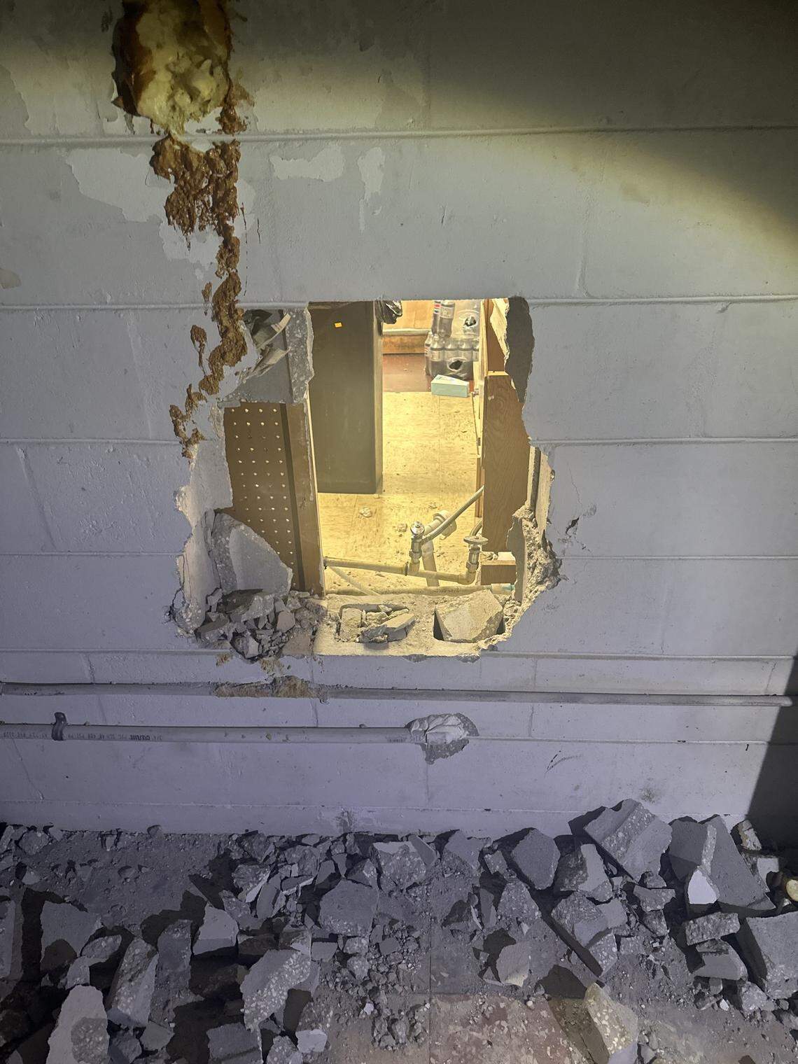 Two of the siblings pounced at the wall while a third served as a lookout, officials say.