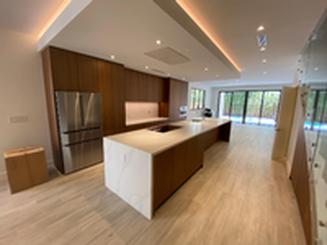 A finished kitchen in one of the Coconut Avenue townhouses built by Doug Cox of Drive Development.