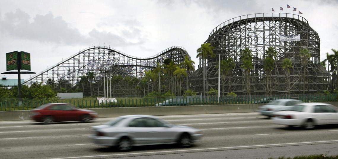 The Hurricane rollercoaster at Boomers from I-95 between Stirling and Griffins roads in Dania Beach.