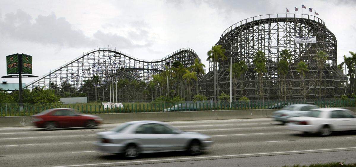 The Hurricane rollercoaster at Boomers from I-95 between Stirling and Griffins roads in Dania Beach.