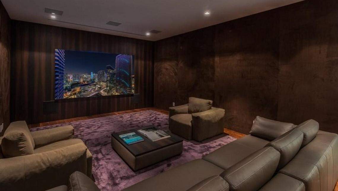 Lil Wayne’s house in Miami Beach. The movie theater has suede walls