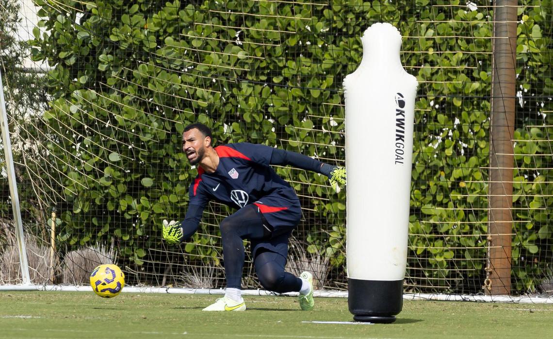 United States Men’s National Team goalkeeper Drake Callender participates in team practice at the Florida Blue Training Center on Monday, Jan. 13, 2025, in Fort Lauderdale, Fla.