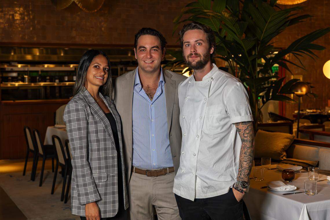 General manager Jackie Cecil, owner David Foulquier and executive chef Andrew Bazzini at the glamorous new Fooq’s in Little River.