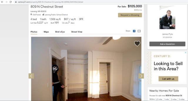 A real estate agent in Lansing, Michigan dressed up as the character Ghostface from the movie “Scream” to draw attention to a home he’s selling.