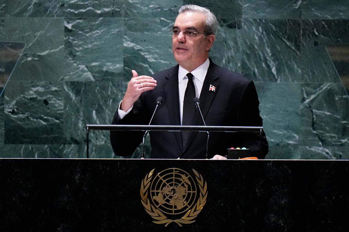 El presidente de la República Dominicana, Luis Abinader, se dirige a la 78ª sesión de la Asamblea General de Naciones Unidas, el miércoles 20 de septiembre de 2023, en la sede de la ONU.