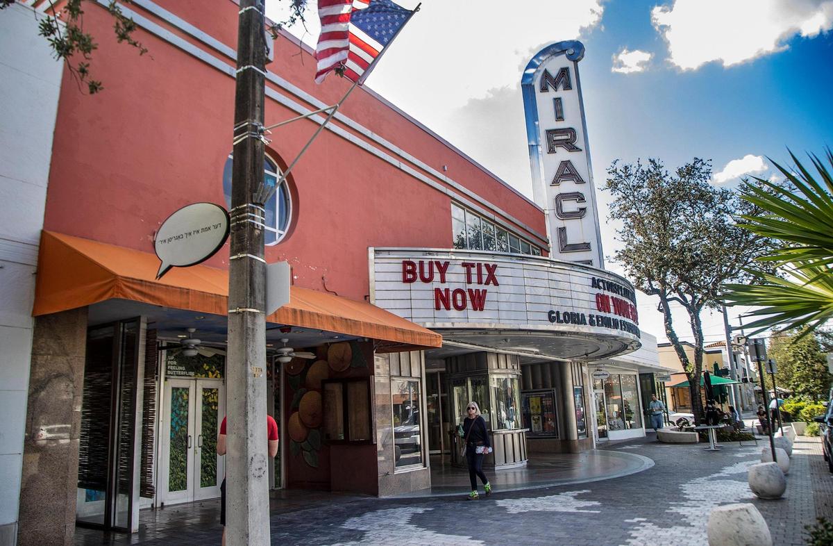 The historic Art Deco Miracle Theater on Coral Gables’ Miracle Mile as seen in January 2022. The existing two-story garage behind the theater on Andalusia Avenue will be torn down and replaced with a massive 10-story $42 million parking garage.