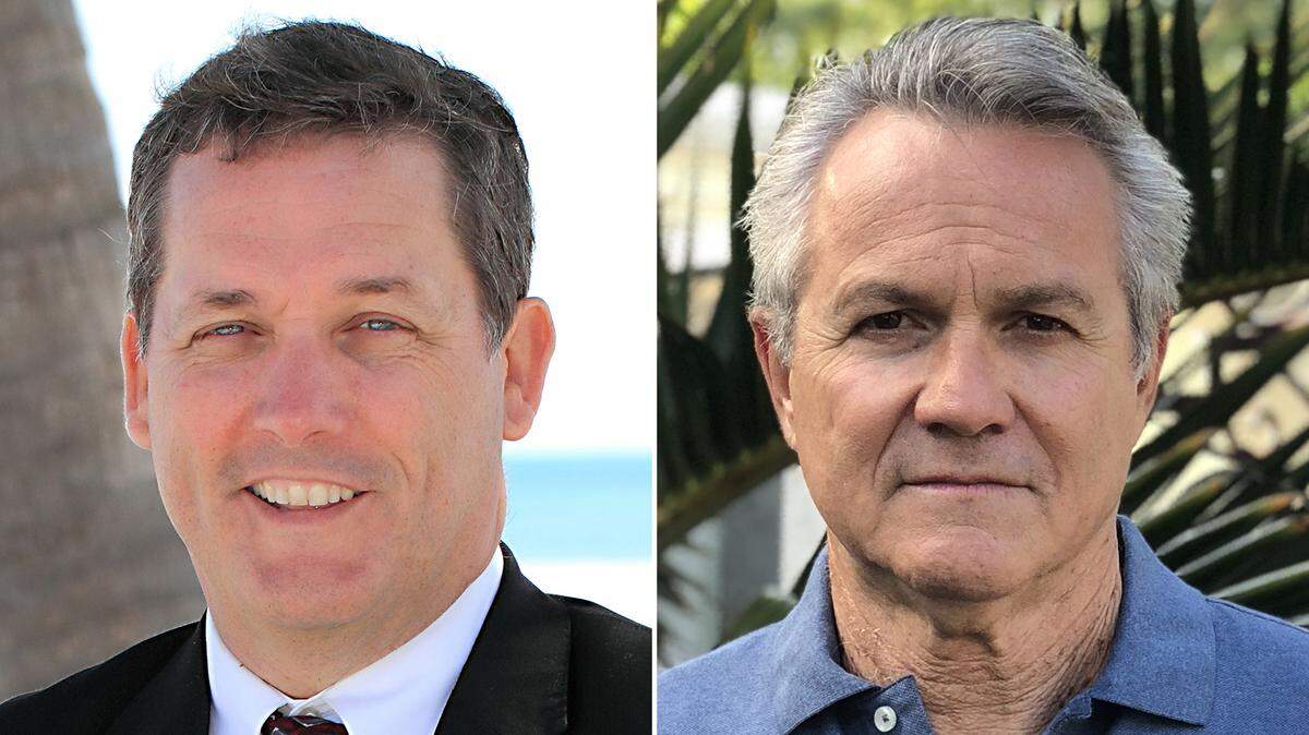 Michael Davey, left, and Luis “Lucho” de la Cruz are running for the open post of Key Biscayne mayor. In addition, five candidates are seeking three open seats on the seven-member village council.