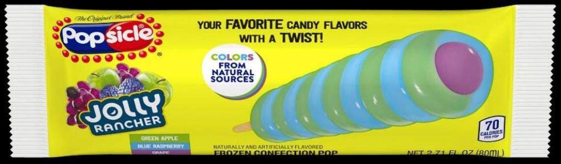 Popsicle Jolly Rancher Frozen Confection Pop, which comes in Rancher Green Apple, Blue Raspberry, and Grape flavors.