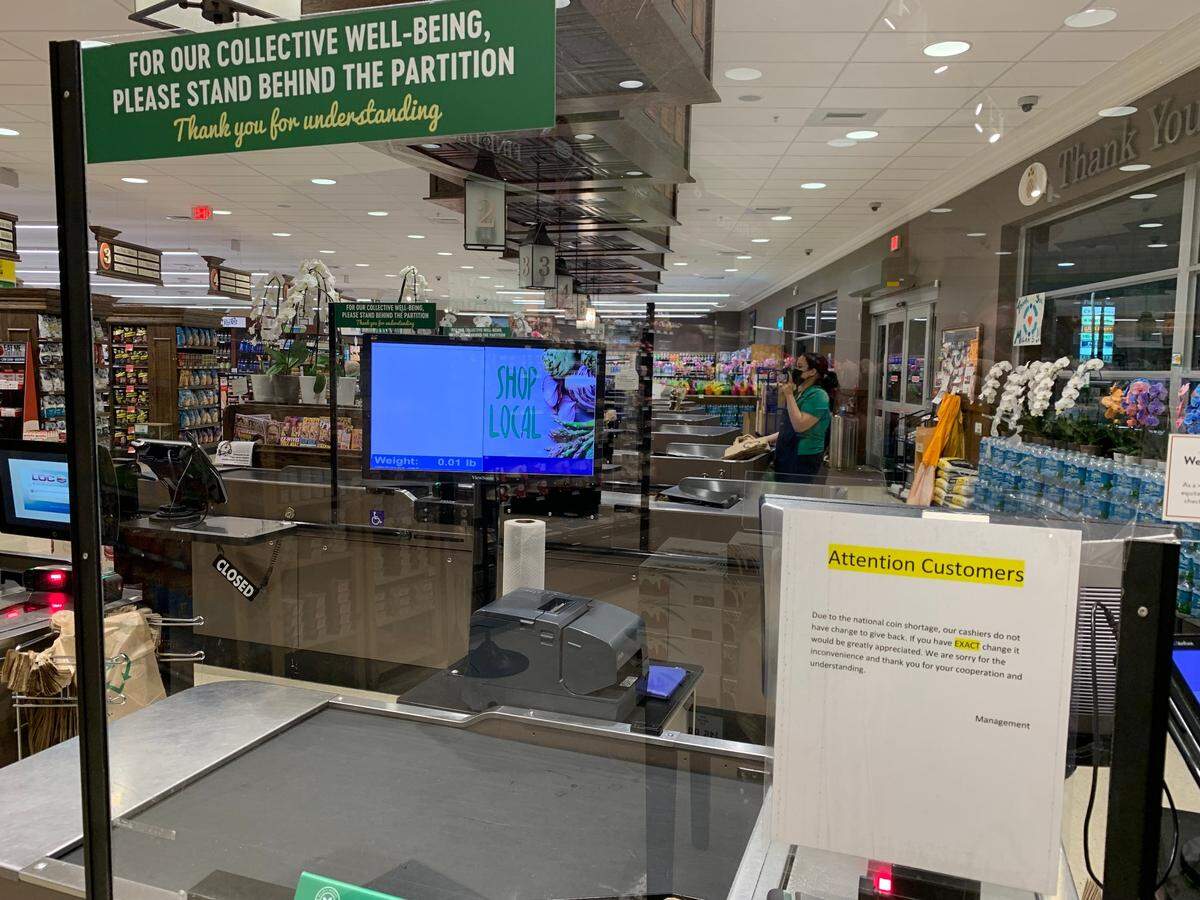 Milam’s Markets, a South Florida grocery since 1984, with stores in Pinecrest, Coral Gables, Sunny Isles Beach, Coconut Grove and Miami Springs, currently has plastic partitions at customer service stations, as in this Pinecrest location on March 18, 2022.