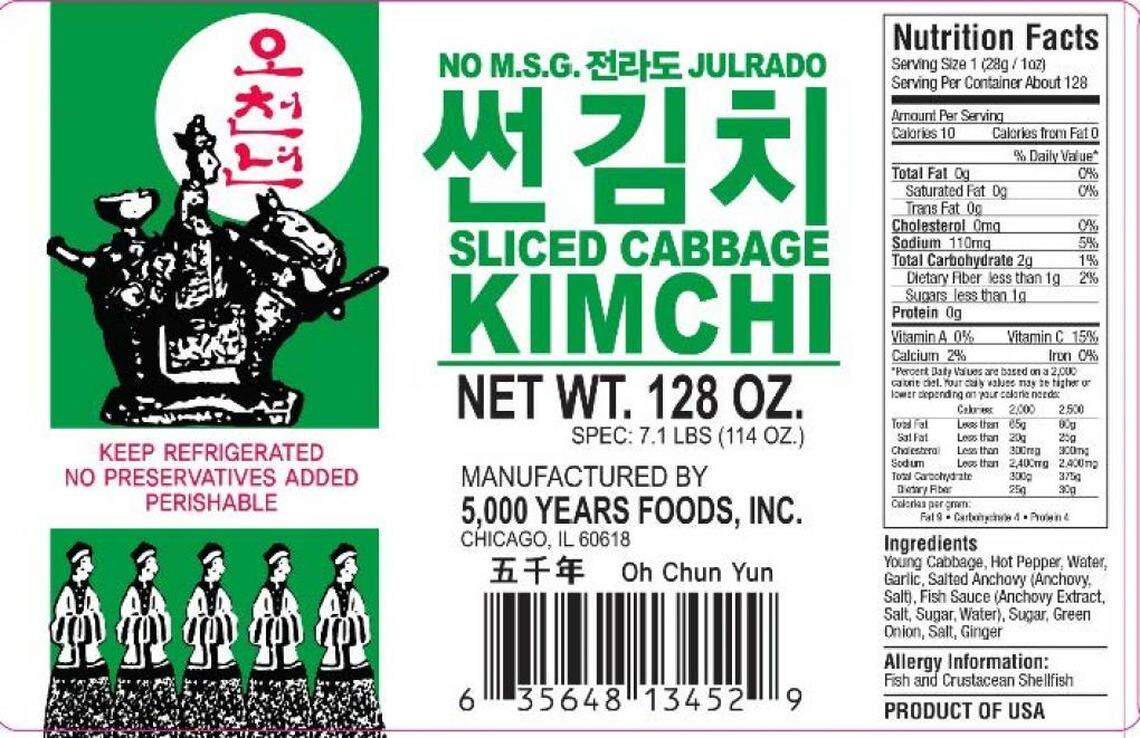 5000 Years’ Food’s Sliced Cabbage Kimchi is among the company’s products involved in a recall initiated by the FDA on July 13, 2021, due to possible listeria contamination.