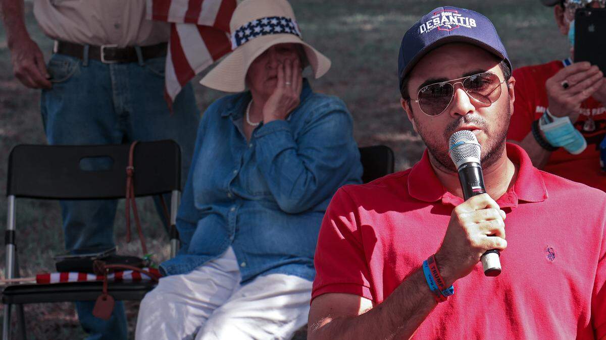 Christopher Monzon addresses the Miami Springs Republican Club at a rally on Sunday, Oct. 30, 2022, in Miami Springs.