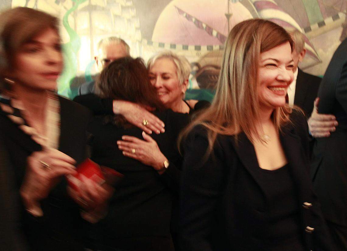 Judge Barbara Lagoa smiles as she exits the announcement by Florida Gov. Ron DeSantis of her appointment to the Florida Supreme Court on Wednesday, Jan. 8, 2019, inside the Freedom Tower at Miami Dade College in Miami.
