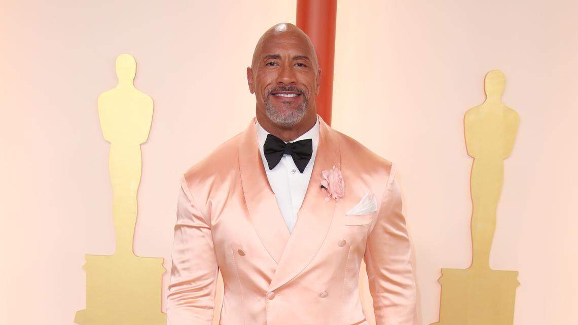 Dwayne Johnson arrives at the 95th Academy Awards at the Dolby Theatre at Ovation Hollywood in Los Angeles on Sunday, March 12, 2023.