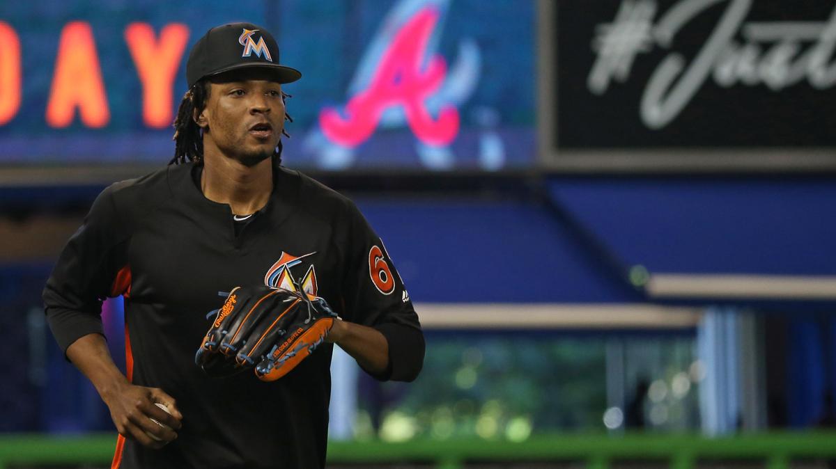 Miami Marlins pitcher Jose Urena runs before the start of a Major League Baseball game against the Atlanta Braves at Marlins Park on Thursday, August 23, 2018.