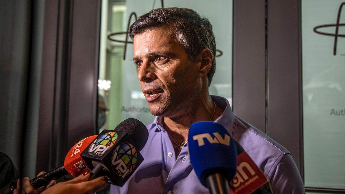 Venezuelan opposition leader Leopoldo Lopez talks to the press at the Oslo Freedom Forum taking place at New World Center in Miami Beach, featuring activists, scholars, experts, and policymakers, from around the world, including Belarus, Burma, Cuba, Eritrea, Iraq, the Uyghur Region, and Venezuela. on Tuesday, October 21, 2021.