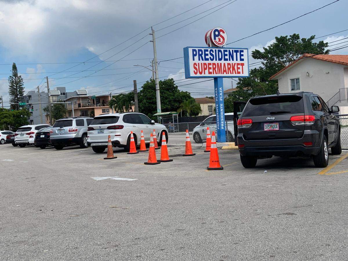The Southwest Seventh Street entrance of this Little Havana Presidente Supermarket.