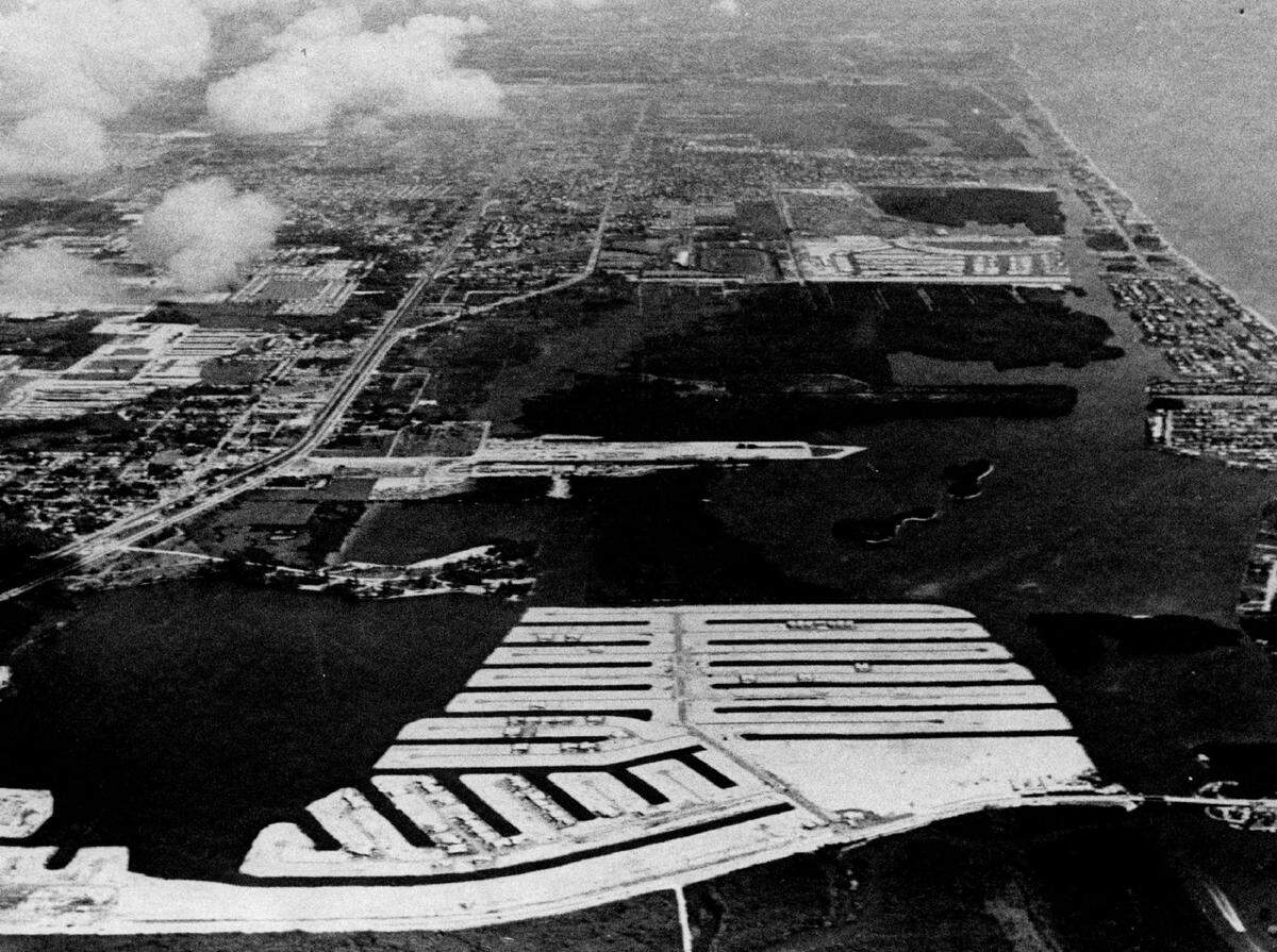 With Eastern Shores in the foreground, this 1950s picture shows the vacant land of the future Aventura.