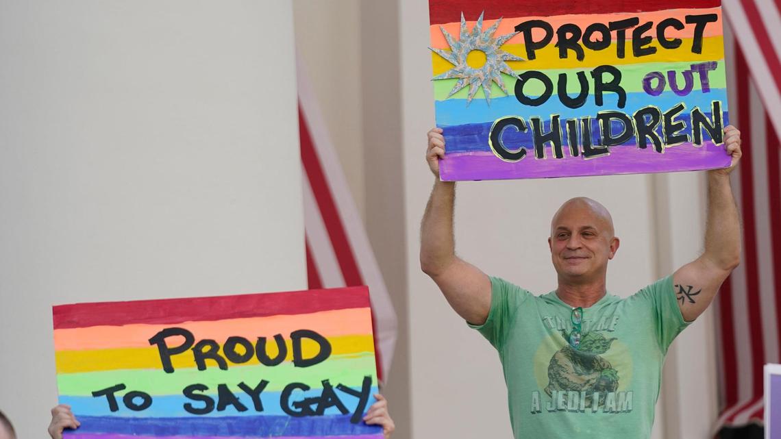 Demonstrators on the steps of the Florida Historic Capitol Museum in front of the Florida State Capitol where the Legislature was in session in March.