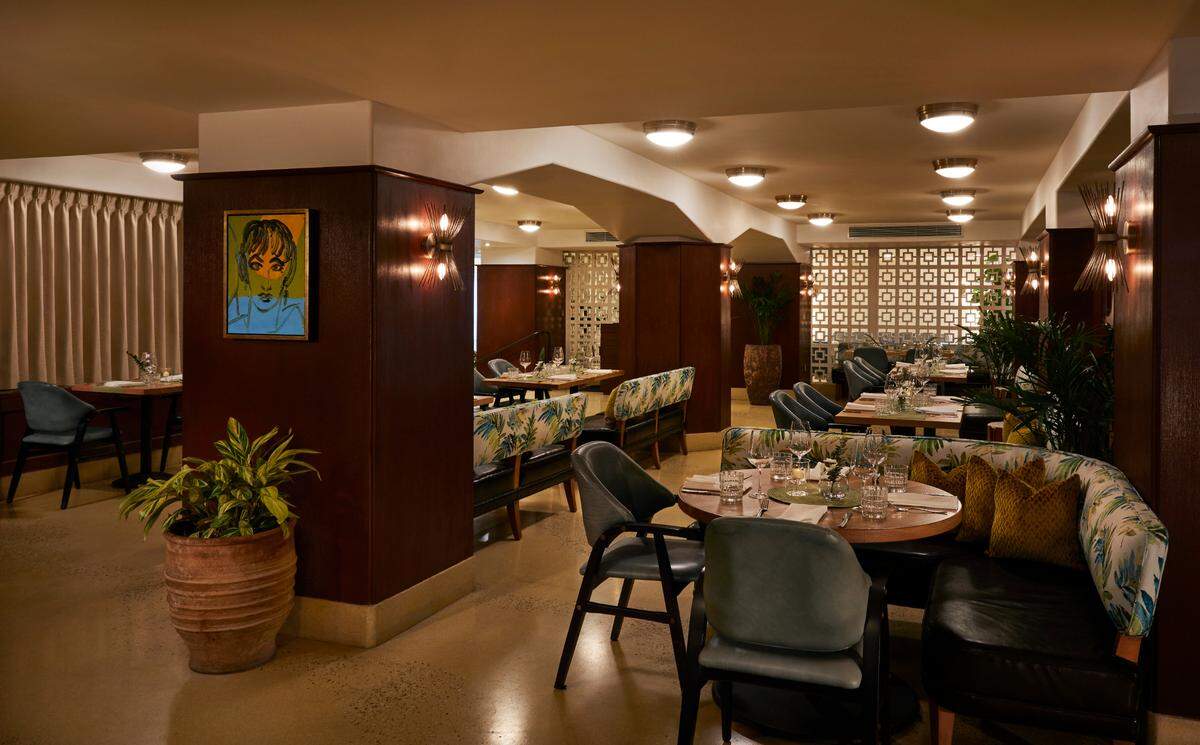 The interior dining room at Ambersweet at The Confidante Miami Beach.