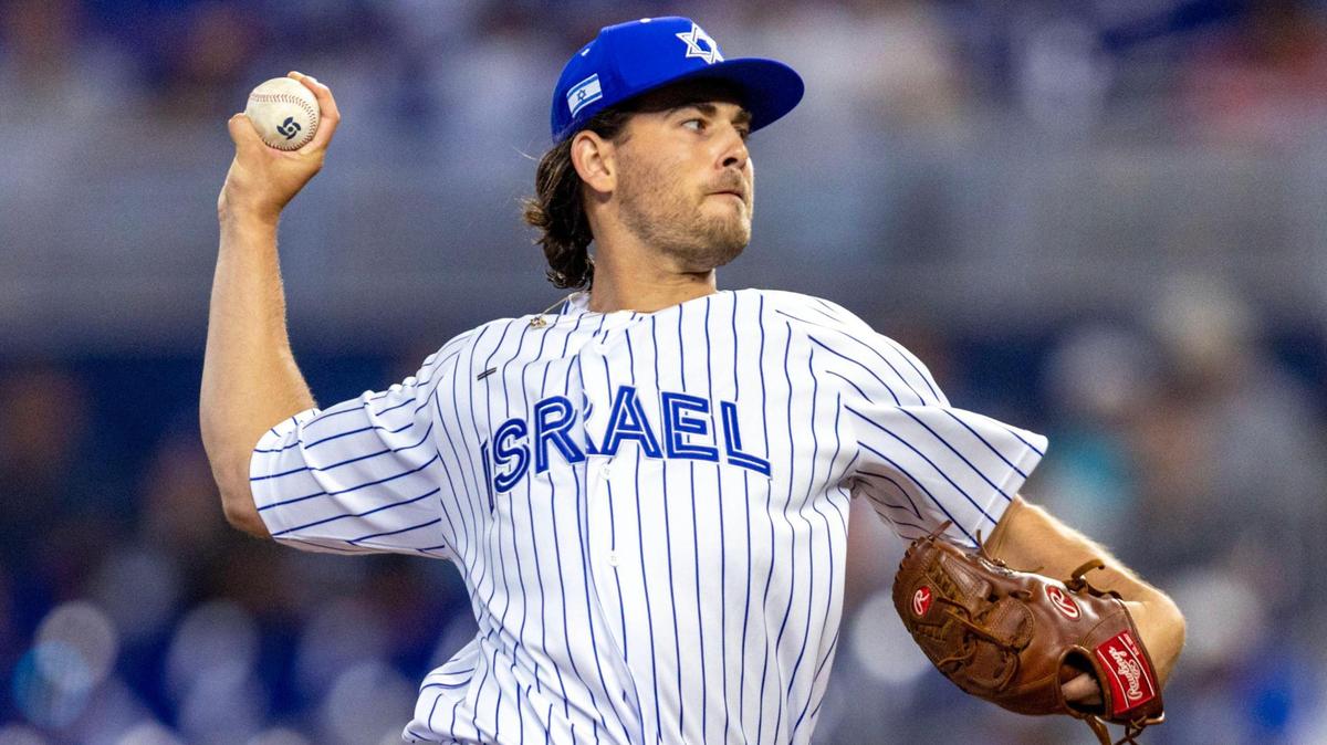 Israel pitcher Dean Kremer (17) throws the ball during the second inning of a 2023 World Baseball Classic pool D game against Nicaragua at loanDepot Park in Miami, Florida, on Sunday, March 12, 2023.