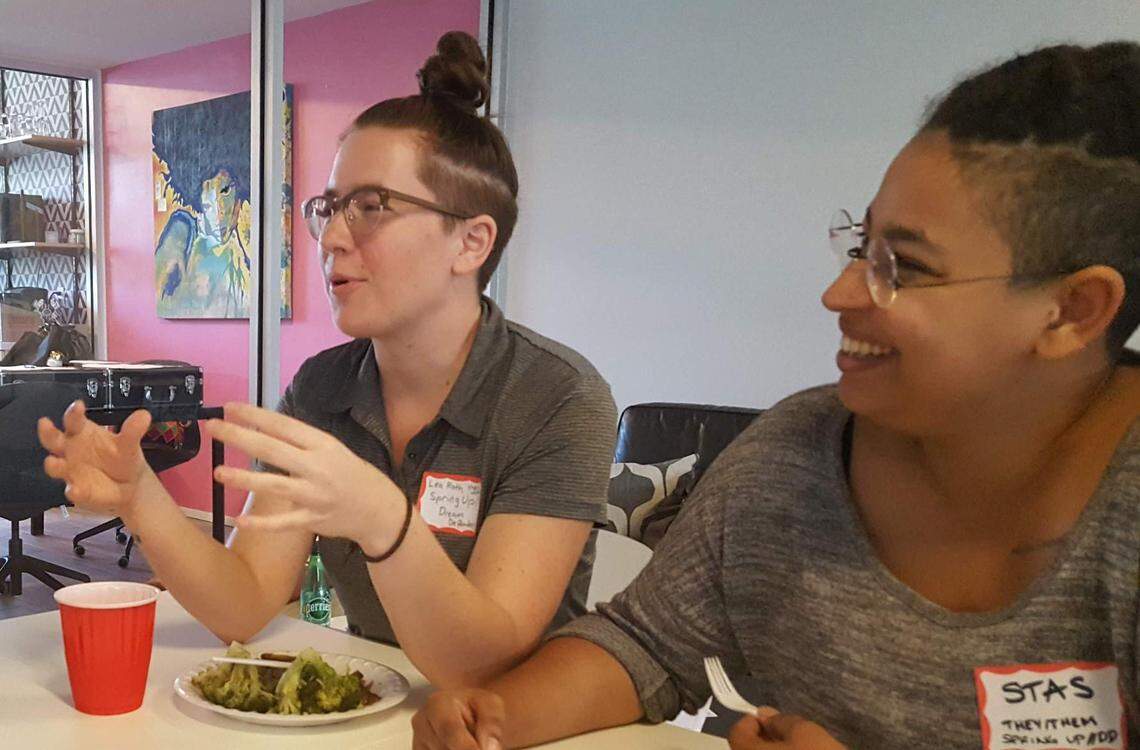 Spring Up activists Lea Roth and Nastassja “Stas” Schmiedt at the Comprehensive Sex Education Summit on Aug. 11 in Overtown.