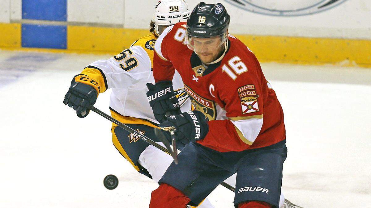 Florida Panthers Aleksander Barkov (16) in the first period as they play the Nashville Predators at the BB&T Center in Sunrise, Florida, Thursday, February 4, 2021.