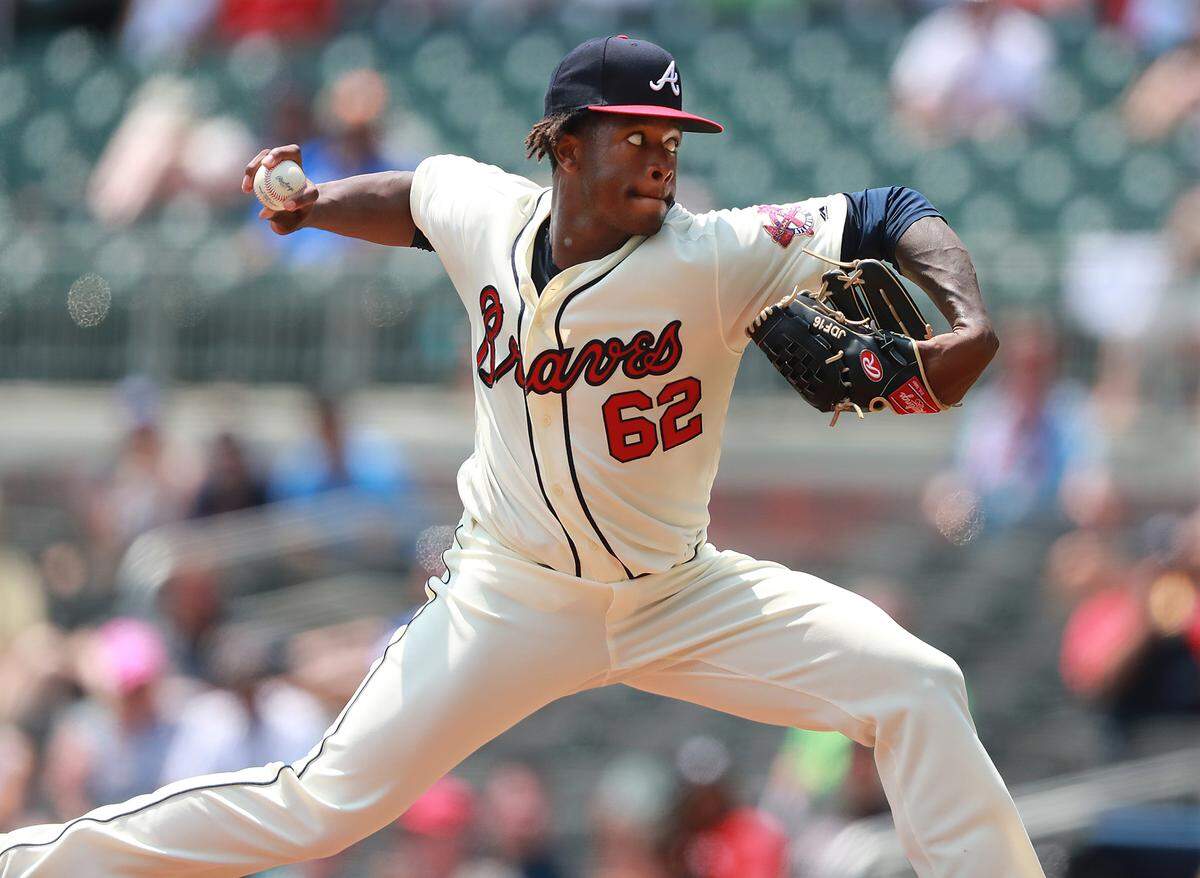 Atlanta Braves’ Touki Toussaint, making his Major League Baseball debut, delivers a pitch against the Miami Marlins during the third inning on Monday, Aug. 13, 2018, in Atlanta, Ga. (Curtis Compton/Atlanta Journal-Constitution/TNS)