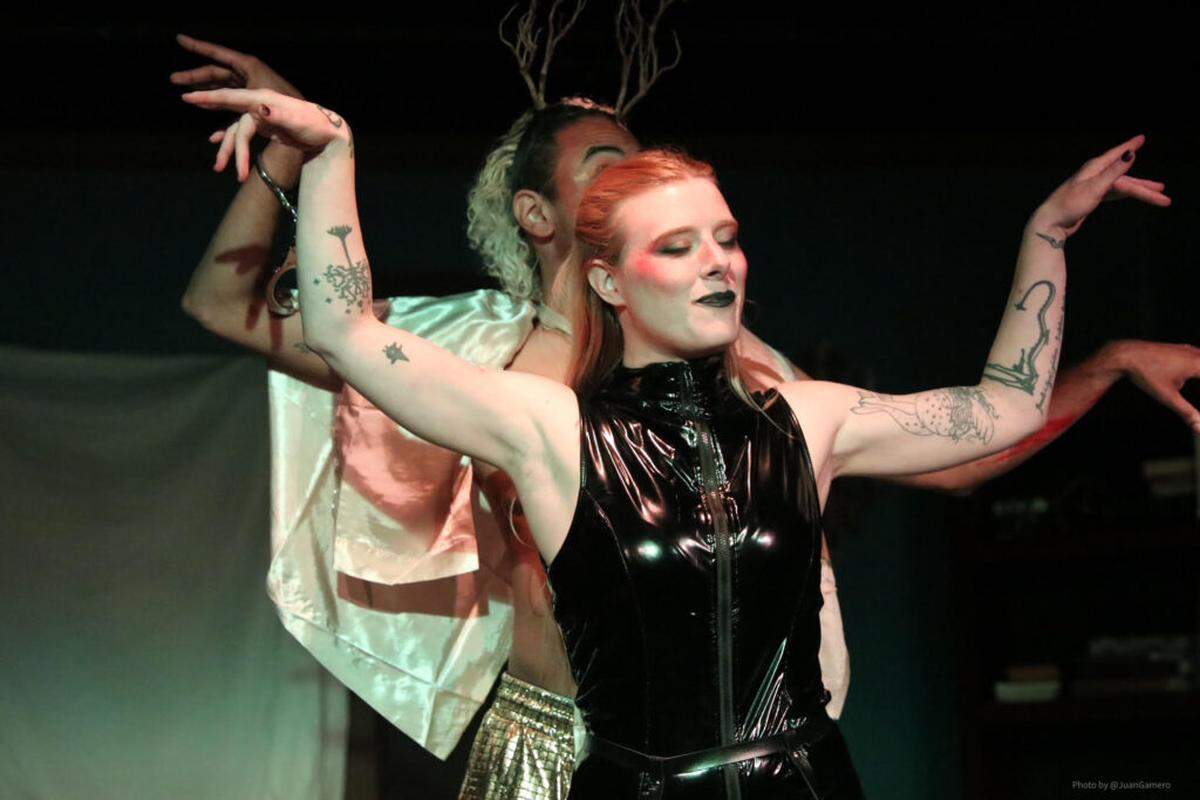 Mothman (Mairi Chanel) and the Stag (Richard Lewis) in “Ragweeds” at LakehouseRanchDotPNG.