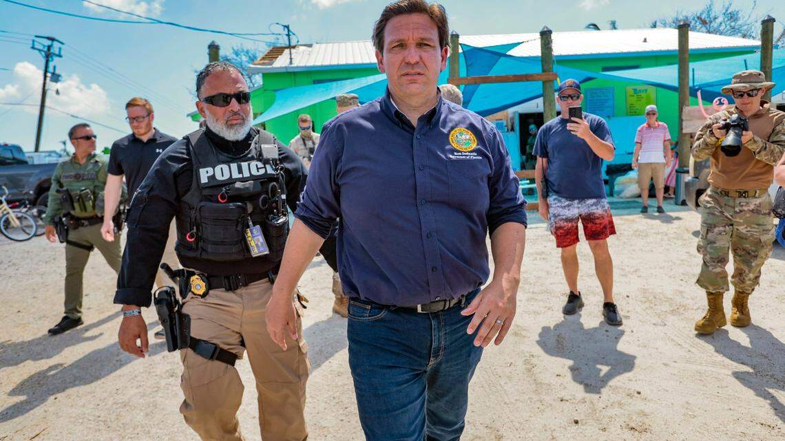Florida Governor Ron DeSantis tours Matlacha Pine Island to meet with residents on Tuesday, October 4, 2022 after Hurricane Ian struck the area