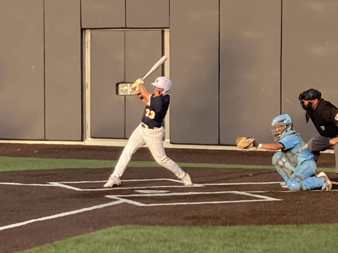 Belen’s Ernie Diaz strokes a third inning single to center field during Friday’s Region 4-4A baseball quarterfinal playoff against Somerset Academy at Belen Jesuit School in Miami, Fla.