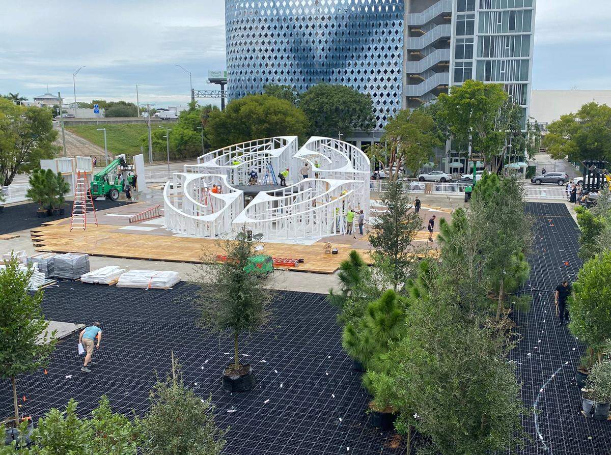 To celebrate the 100th anniversary of Chanel No. 5, the design house is creating a pop-up maze by Es Devlin in a pop-up forest, shown here several weeks before its Nov. 30 opening.
