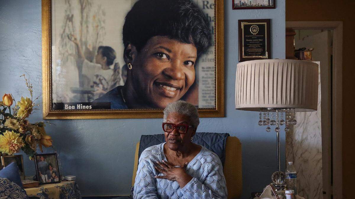 Bea Hines at her home a year ago, recalling the tribulation and triumphs as the first female Black reporter at the Miami Herald. She turned 84 this month.