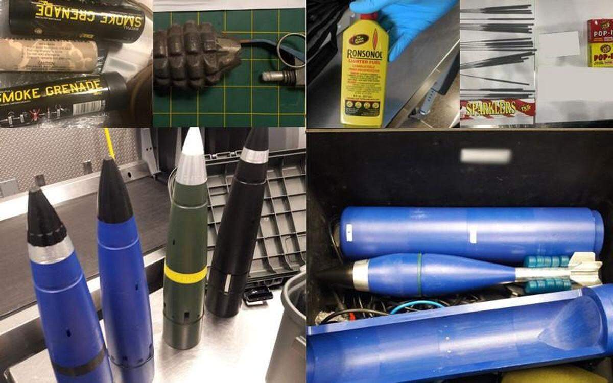 A sample of some prohibited items the TSA discovered at U.S. airports in 2018 included fireworks in a carry-on bag of a passenger at Orlando International Airport on Dec. 13, 2018. Five replica mortar shells were also discovered in the checked bag of an Orlando International Airport passenger on Dec. 1.
