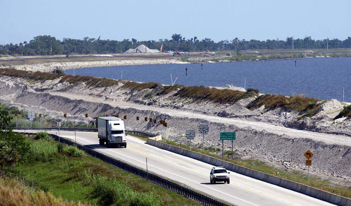 The U.S. Corps of Engineers has spent hundreds of millions on repairs on the Herbert Hoover Dike, pictured here in 2006, around Lake Okeechobee.