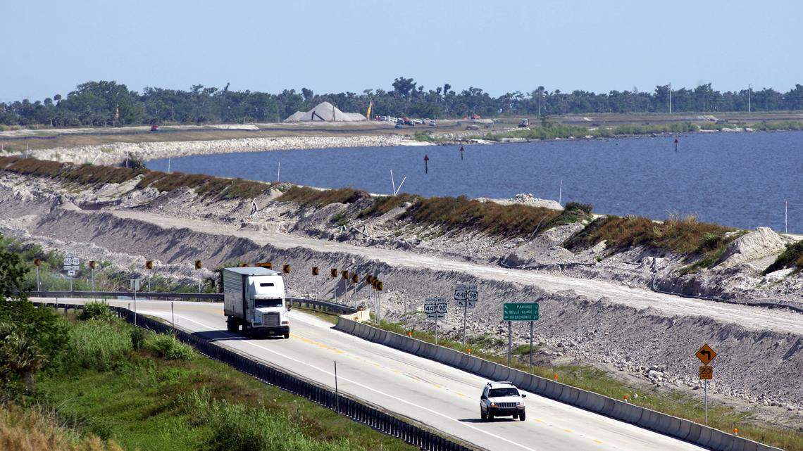 This week the U.S. Corps of Engineers announced that it was setting aside $514 million to complete repairs on the Herbert Hoover Dike, pictured here in 2006, around Lake Okeechobee by 2022.