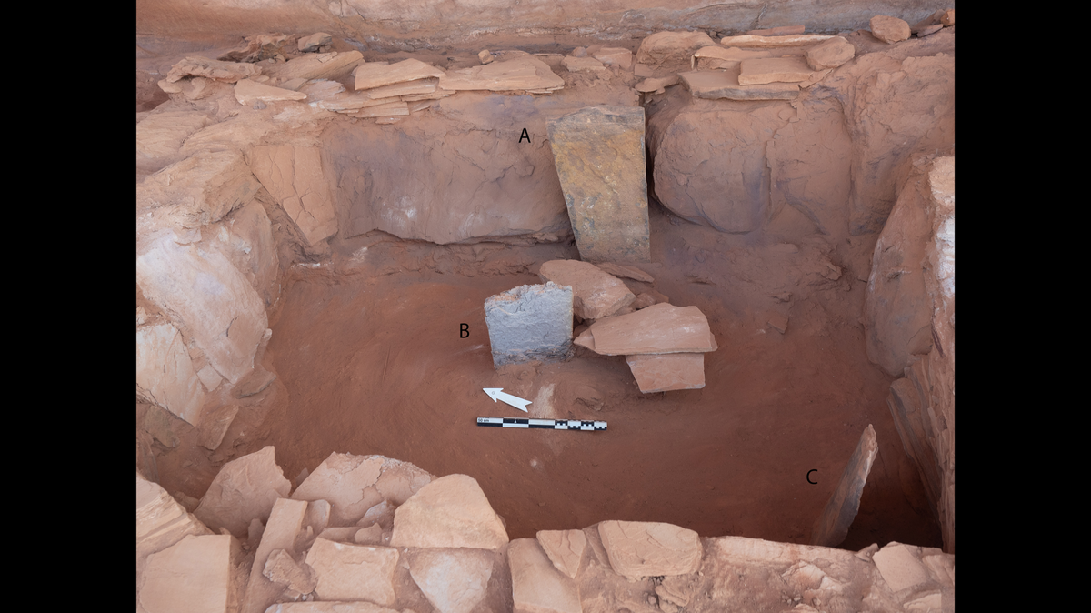 The main chamber of the monument holds three upright stones.