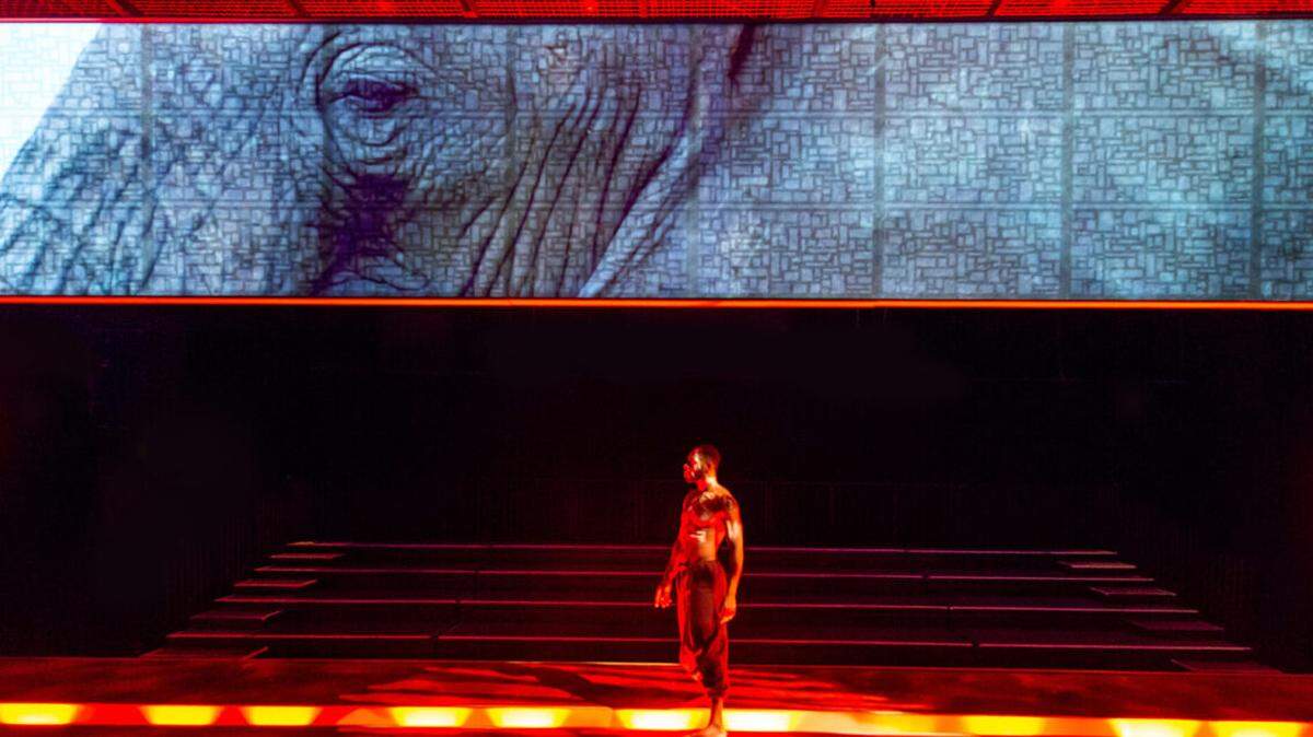 Jerel Brown as a majestic African elephant leads the audience on a harrowing journey in Zoetic Stage’s ‘Mlima’s Tale’ at the Adrienne Arsht Center through Oct. 30.