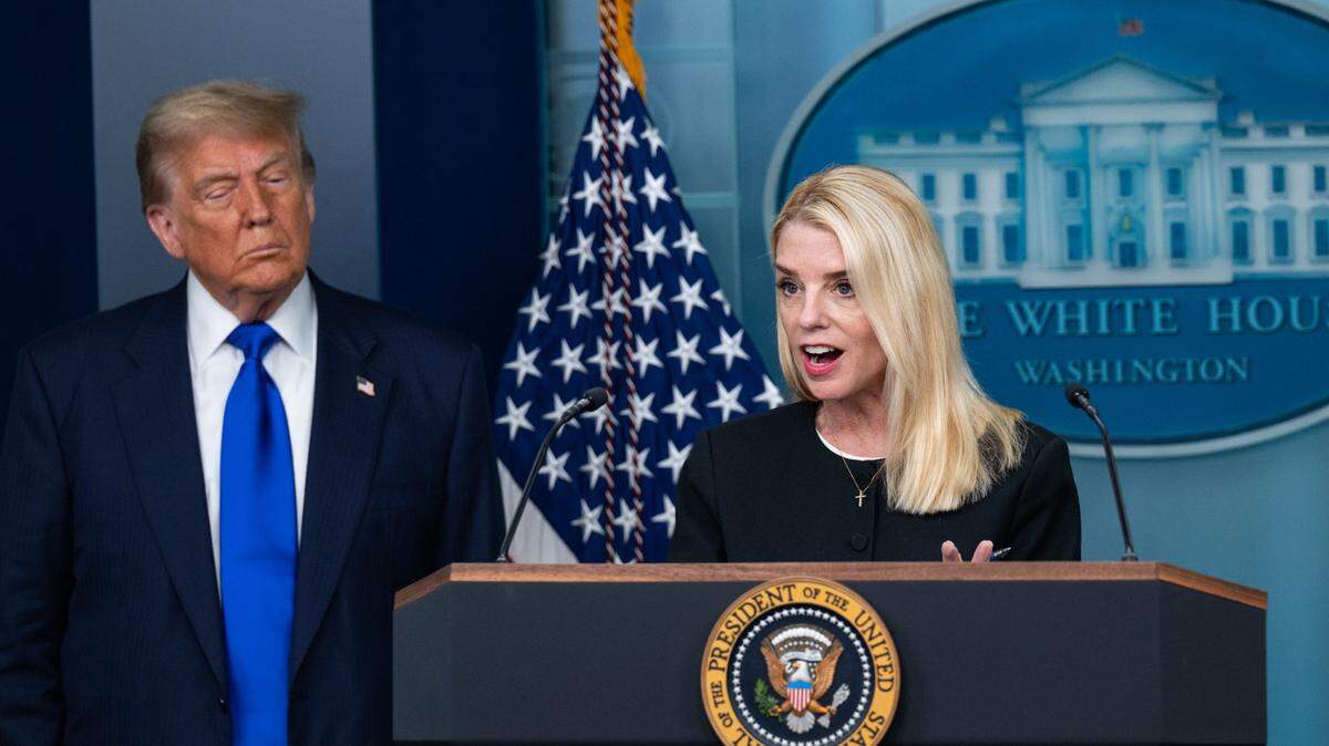 U.S. Attorney General Pam Bondi speaks at a press briefing with and U.S. President Donald Trump U.S. Deputy Attorney General Todd Blanche in the James S. Brady Press Briefing Room in the White House in Washington, DC on Friday, June 27, 2025. President Trump addressed Iran, the “Big, Beautiful Bill” and tariffs. (Photo by Annabelle Gordon/Sipa USA)