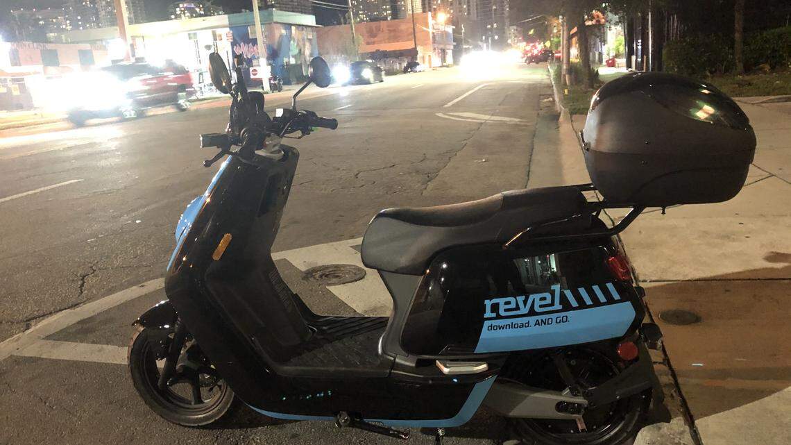 A revel moped in Wynwood. The vehicles are designed to compete with Uber and Lyft.