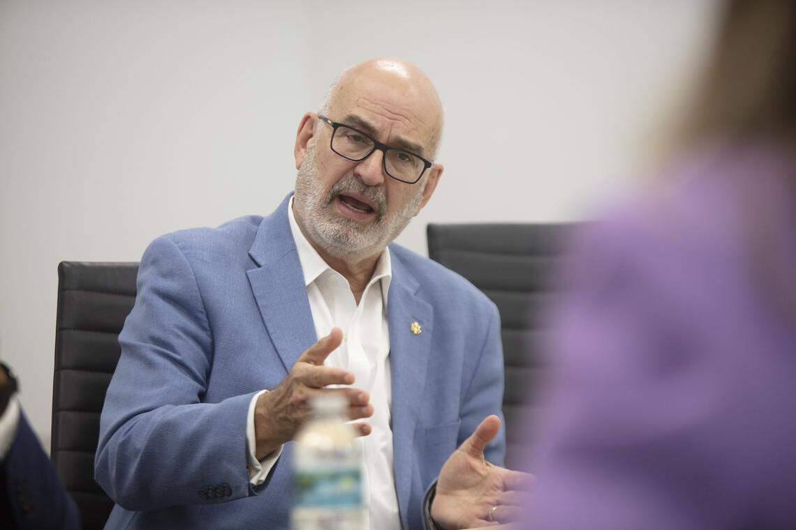 Emilio Gonzalez speaks with the Miami Herald Editorial Board during an interview with City of Miami mayoral candidates at the Miami Herald newsroom on Monday, Oct. 6, 2025, in Miami.