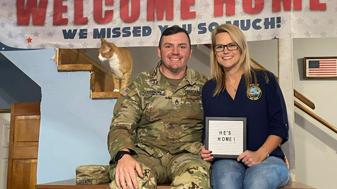 A heartwarming video captured the moment a Maine National Guard member surprised his wife at her job after a yearlong deployment.