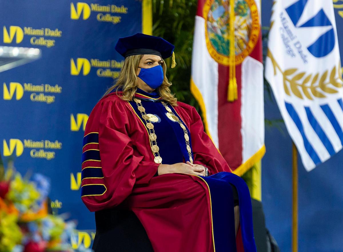 Miami Dade College president Madeline Pumariega attends a graduation ceremony inside loanDepot park in Miami, Florida on Saturday, May 1, 2021.