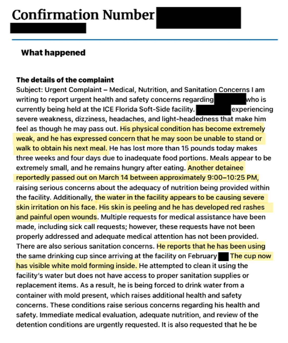 A family member's complaint to DHS Office for Civil Rights and Civil Liberties