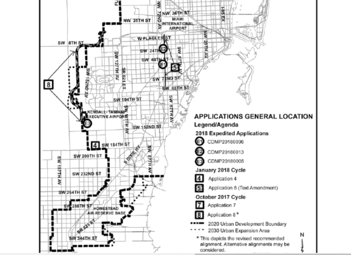 A map published Sept. 17 in the Miami Herald with a legal notice announcing Thursday’s hearing shows a proposed 836 extension running further east.